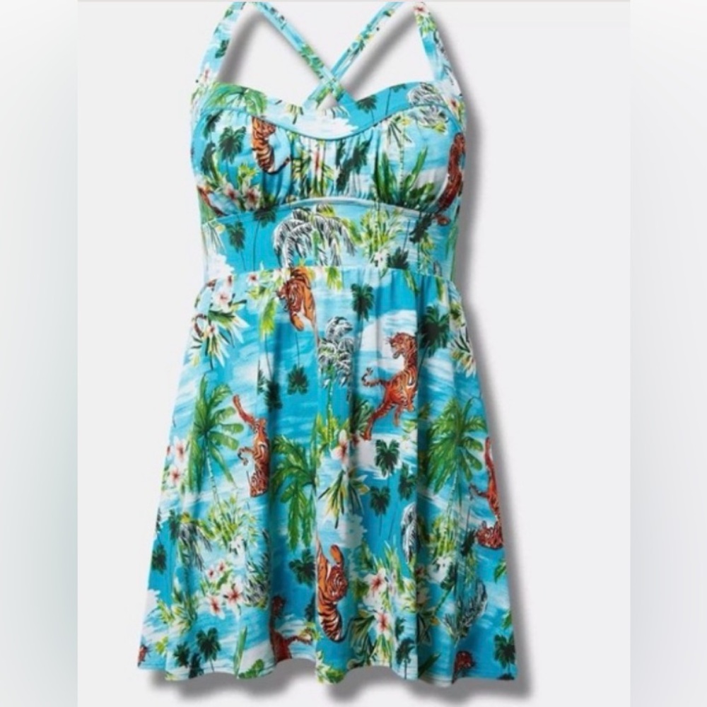 Torrid 6 6X NWT Gorgeous Blue Tropical Tiger Swimdress Swim Dress Swimsuit